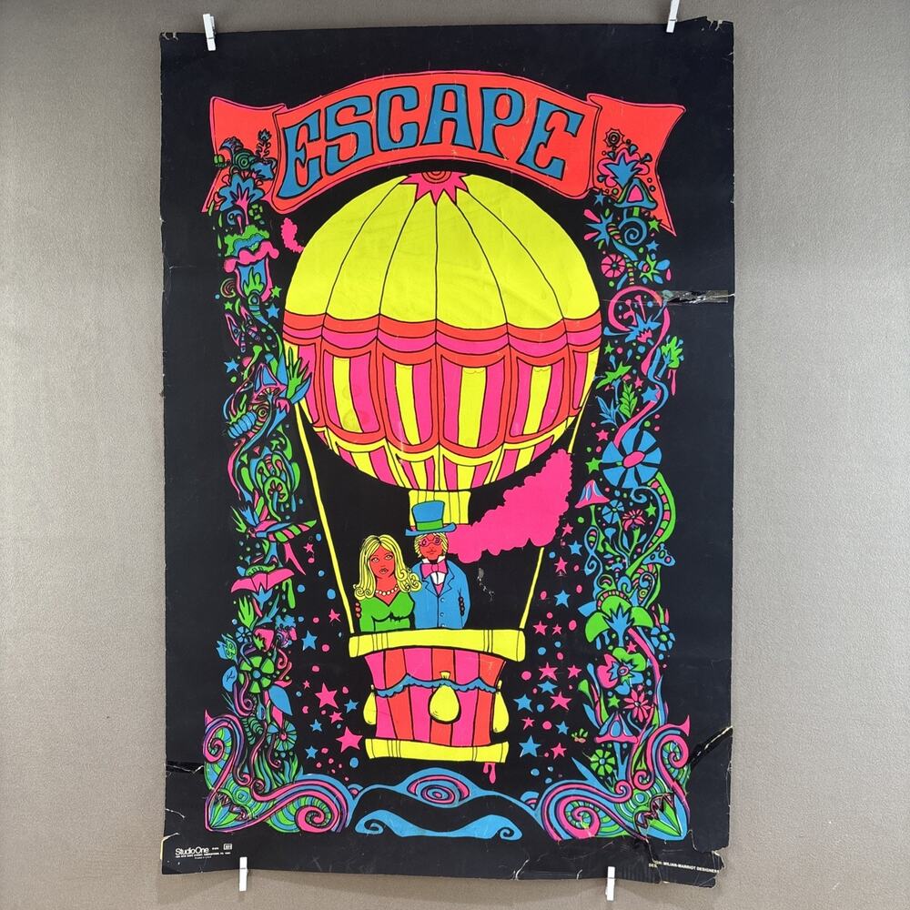 1972 Escape Hot Air Balloon Blacklight Poster Studio 1 Milian Marriot Designers